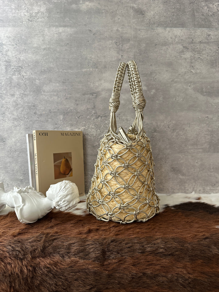 Miu Miu Raffia Net Bucket Bag 🥨✨｜Champagne Gold・Woven Raffia・With Pouch & Dust Bag