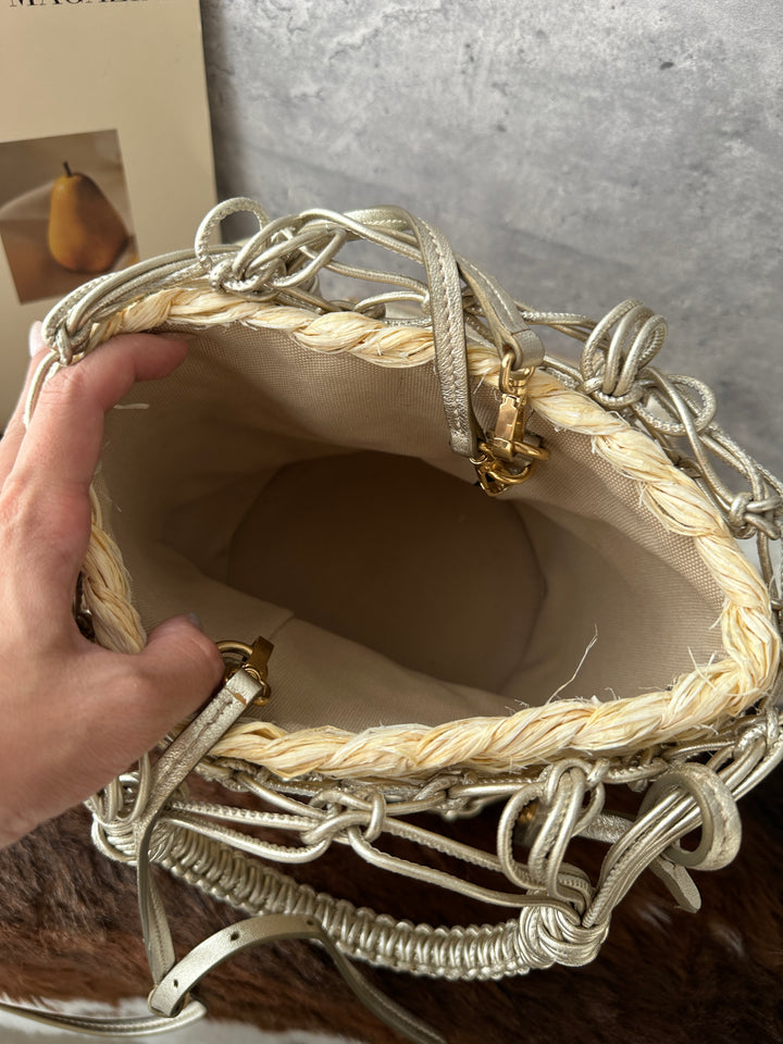 Miu Miu Raffia Net Bucket Bag 🥨✨｜Champagne Gold・Woven Raffia・With Pouch & Dust Bag