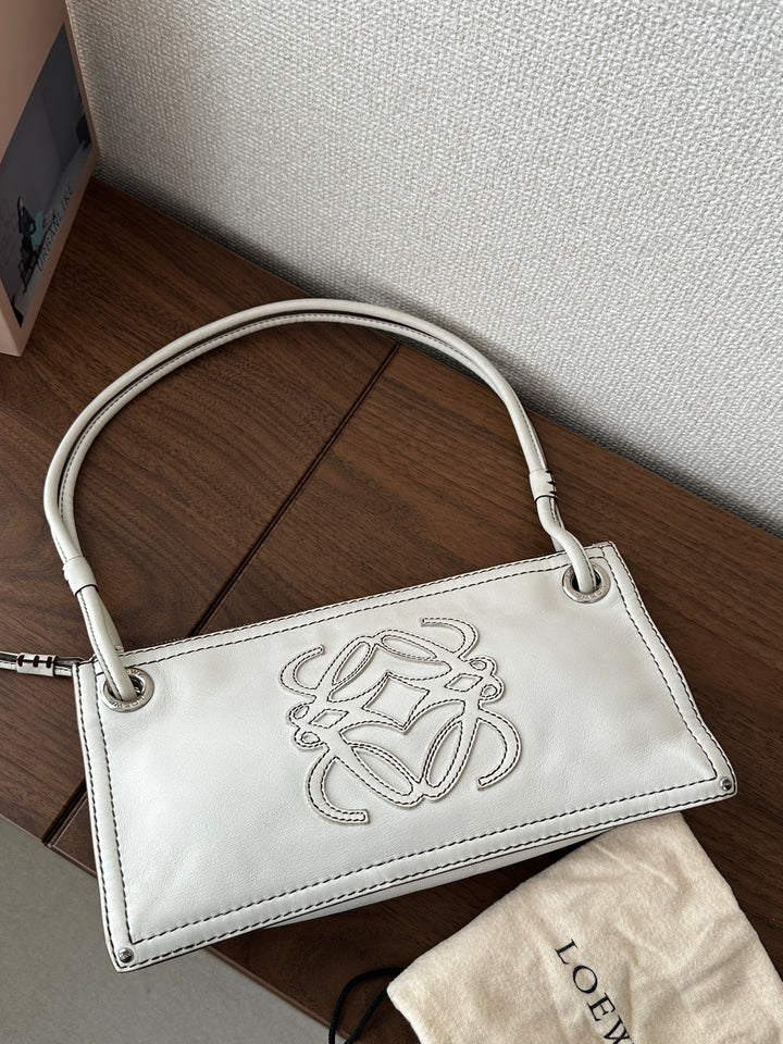 Loewe Double Faced Shoulder Bag – White with Contrast Stitching 🤍✨