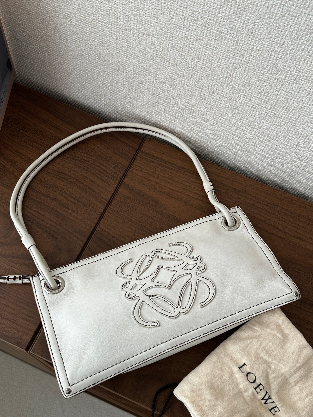 Loewe Double Faced Shoulder Bag – White with Contrast Stitching 🤍✨