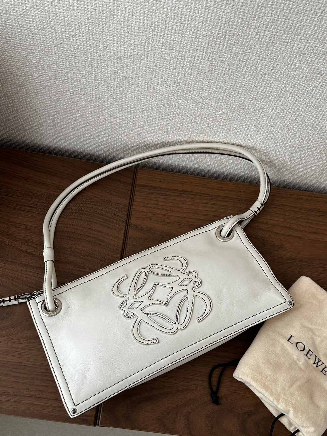 Loewe Double Faced Shoulder Bag – White with Contrast Stitching 🤍✨