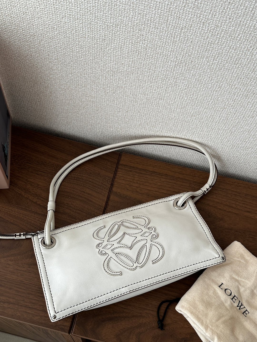 Loewe Double Faced Shoulder Bag – White with Contrast Stitching 🤍✨