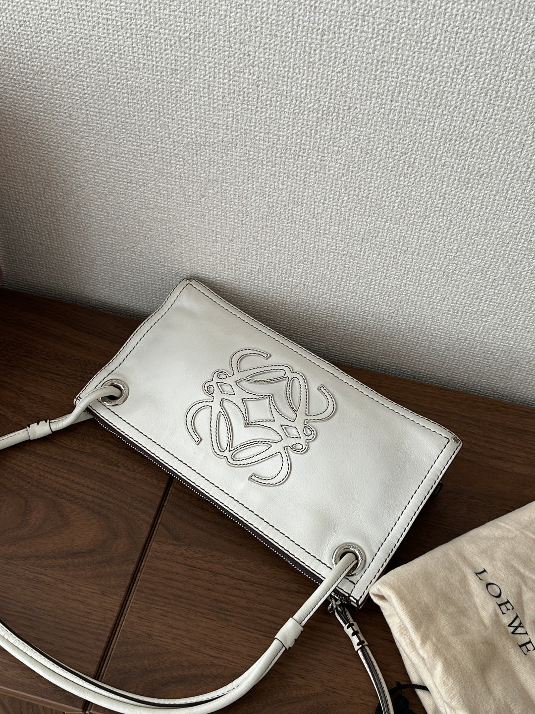Loewe Double Faced Shoulder Bag – White with Contrast Stitching 🤍✨