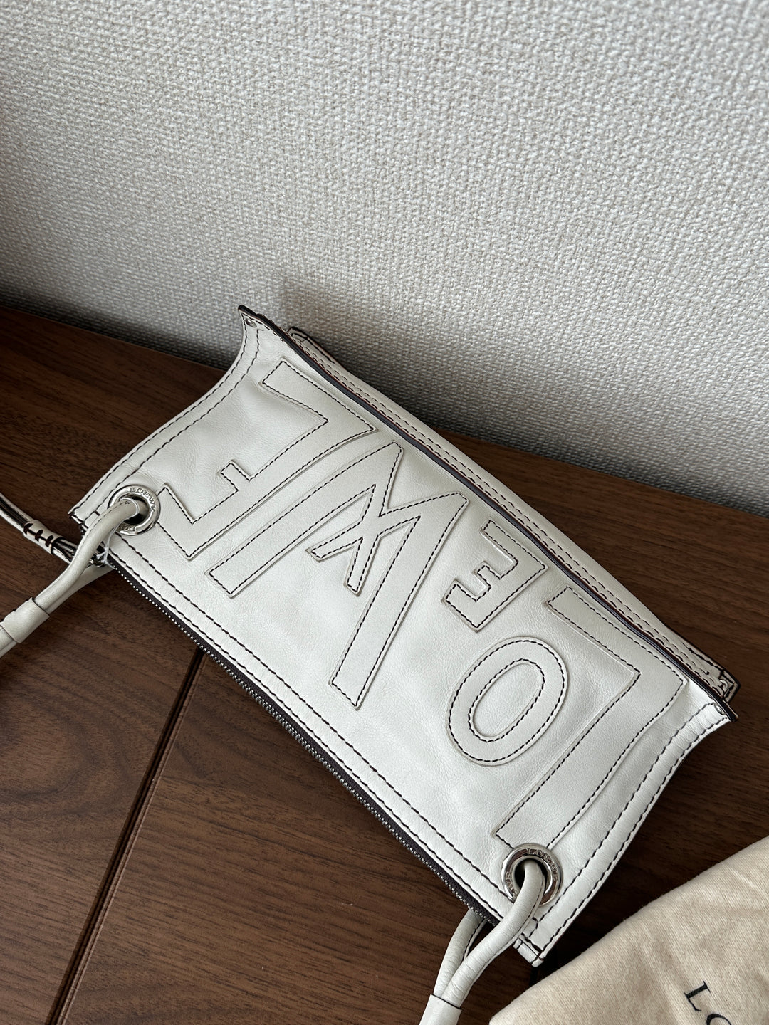 Loewe Double Faced Shoulder Bag – White with Contrast Stitching 🤍✨