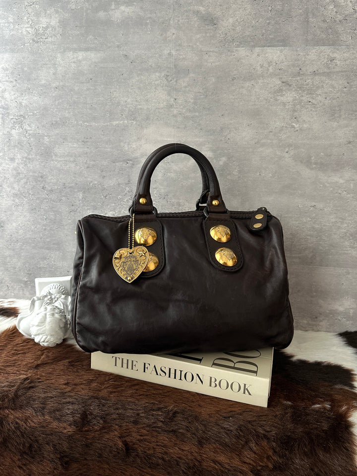 Gucci Vintage Boston Bag 🤎✨｜Dark Chocolate Leather・Gold Medallion Details・Heart Charm