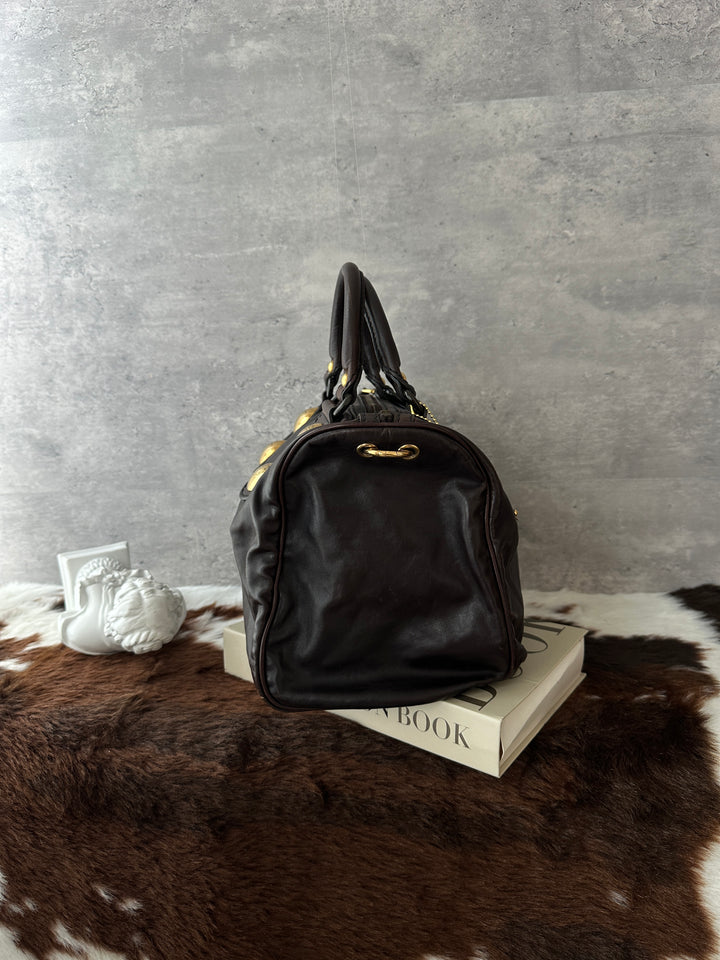 Gucci Vintage Boston Bag 🤎✨｜Dark Chocolate Leather・Gold Medallion Details・Heart Charm