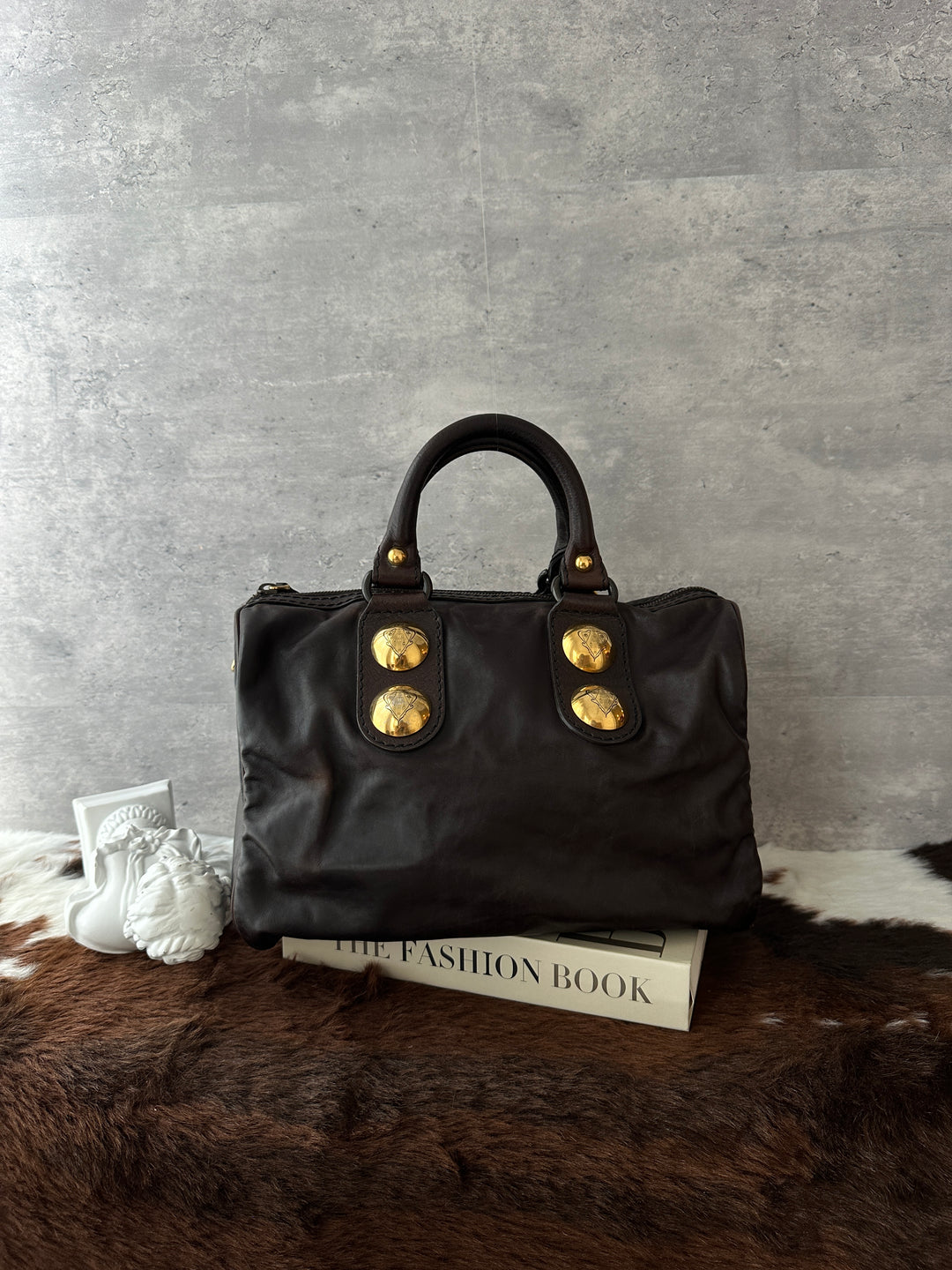 Gucci Vintage Boston Bag 🤎✨｜Dark Chocolate Leather・Gold Medallion Details・Heart Charm