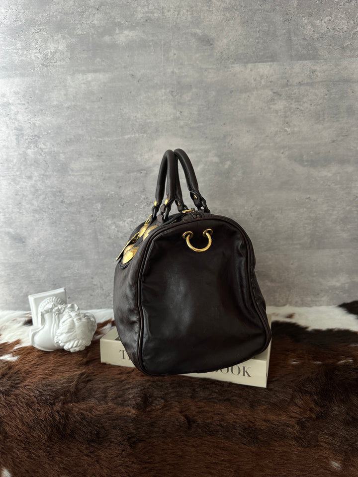 Gucci Vintage Boston Bag 🤎✨｜Dark Chocolate Leather・Gold Medallion Details・Heart Charm