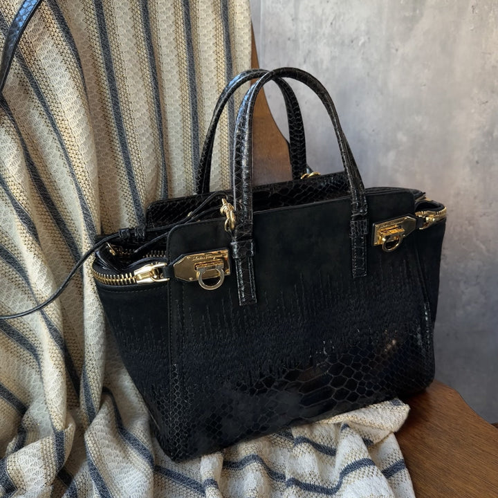 Ferragamo Suede & Snakeskin 2-Way Top Handle Bag ✨
