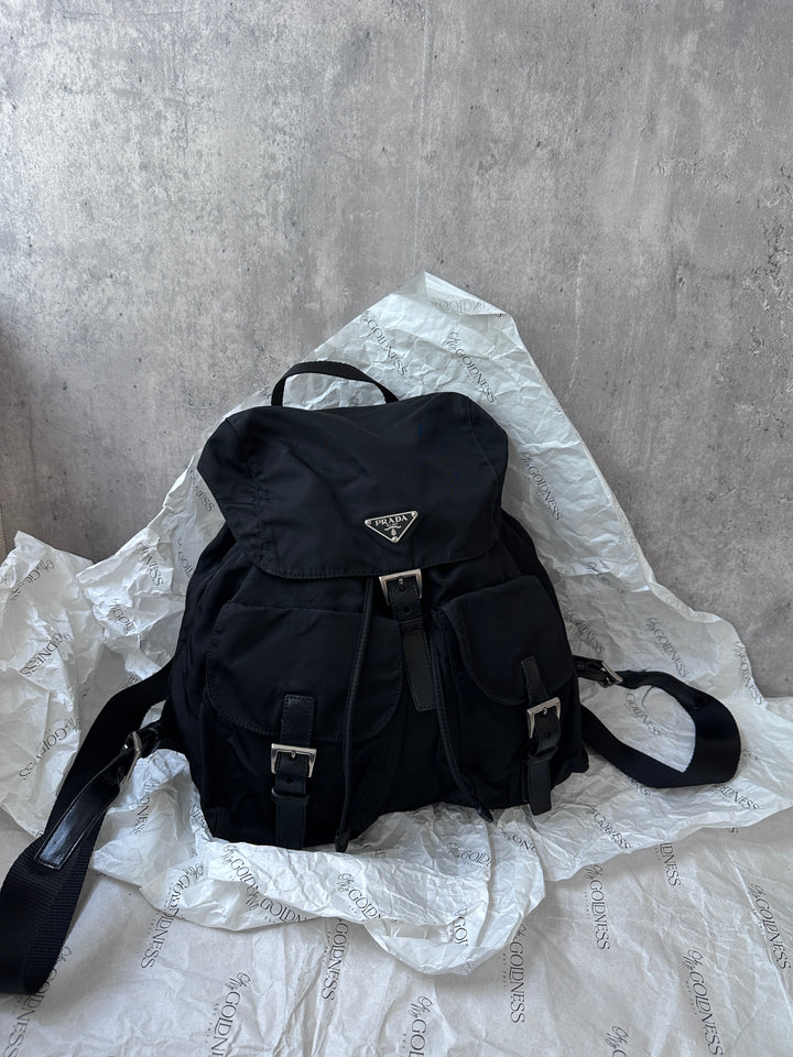 PRADA Classic Nylon Backpack – Black & Silver Hardware 🖤🎒