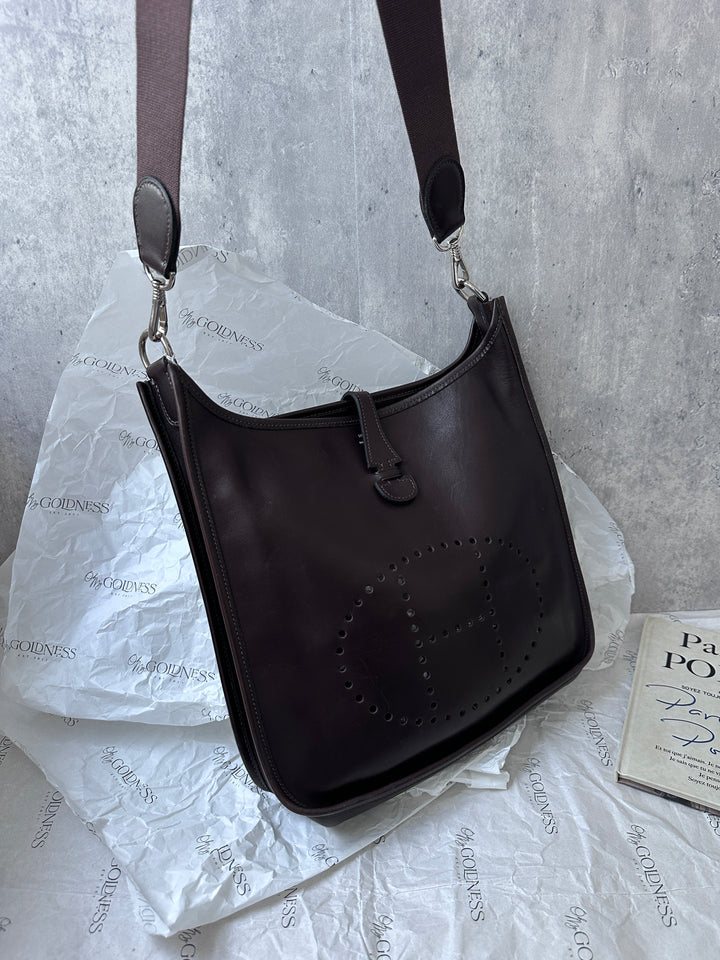 Hermes Evelyne 29 – Saddle Box Calf Leather in Deep Chocolate Brown 🤎🍫