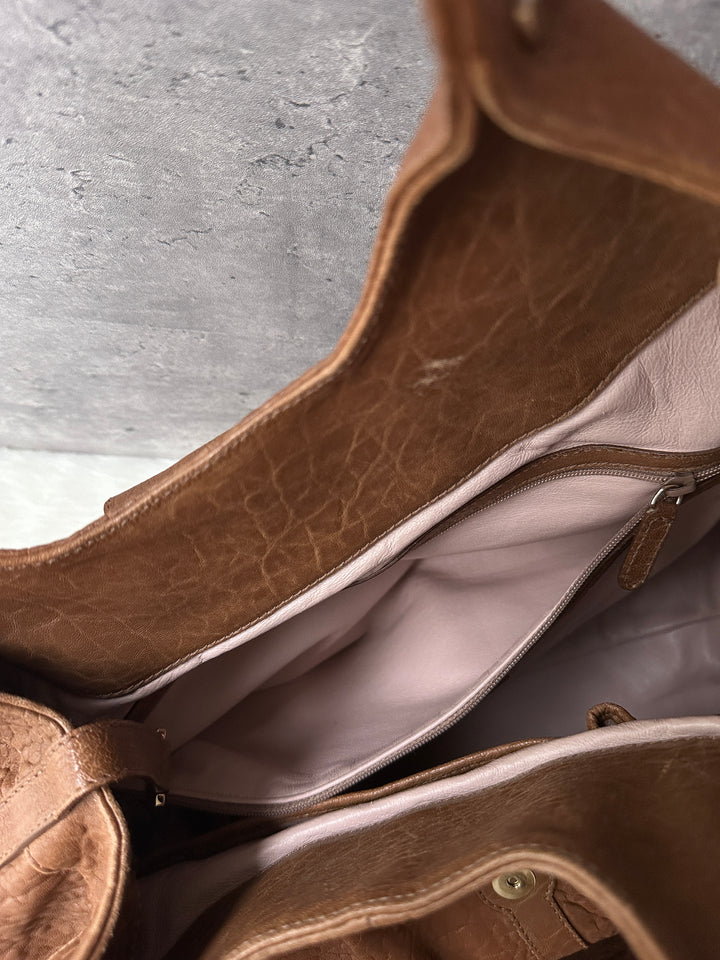 BVLGARI Double Ring Hobo 🤎✨｜Brown Leather・Gold Hardware・Vintage Slouchy Bag