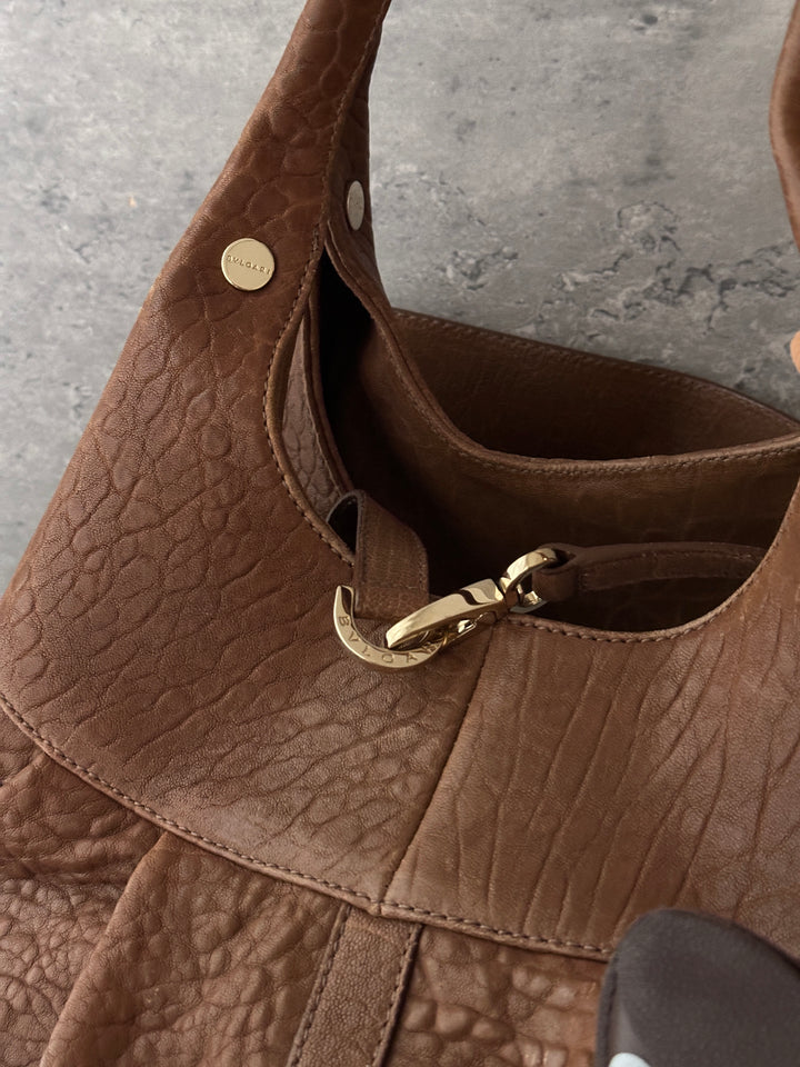 BVLGARI Double Ring Hobo 🤎✨｜Brown Leather・Gold Hardware・Vintage Slouchy Bag