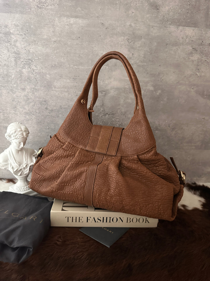 BVLGARI Double Ring Hobo 🤎✨｜Brown Leather・Gold Hardware・Vintage Slouchy Bag