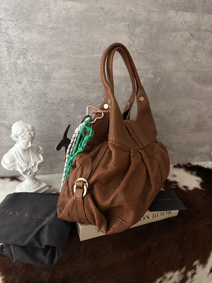 BVLGARI Double Ring Hobo 🤎✨｜Brown Leather・Gold Hardware・Vintage Slouchy Bag
