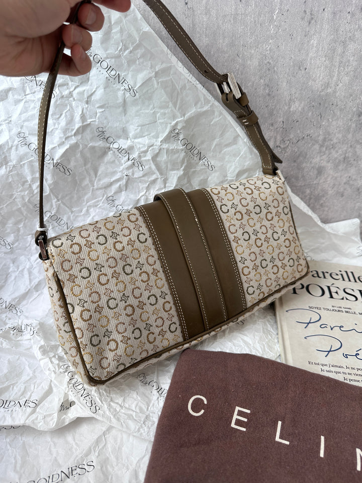 CELINE Olive Macadam Buckle Hobo – Rare Pattern × Elegant Long Shoulder Fit 🫒✨ Summer-Ready & Seriously Stylish
