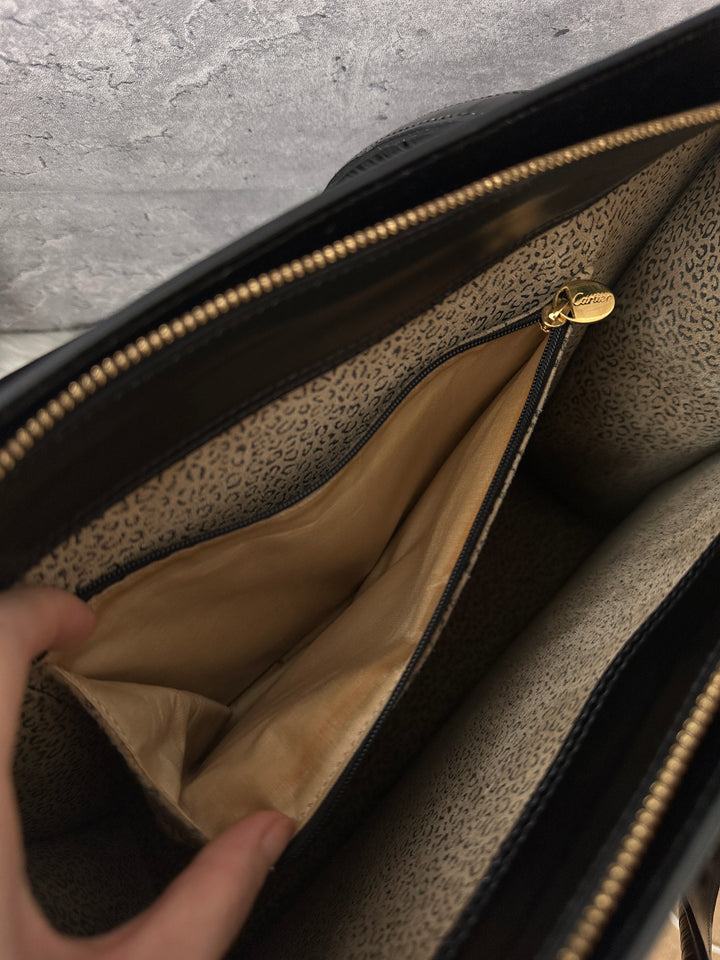 Cartier Panthère Tote 🖤✨｜Black Leather・Gold Panthère Detail・Vintage Work Tote