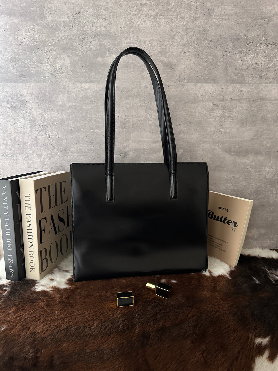Cartier Panthère Tote 🖤✨｜Black Leather・Gold Panthère Detail・Vintage Work Tote