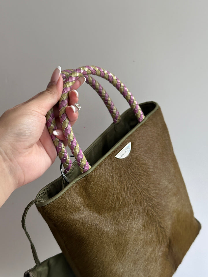 Dior Pony Hair & Woven Handle Tote 💚💜 | Whimsical Texture Meets Everyday Charm