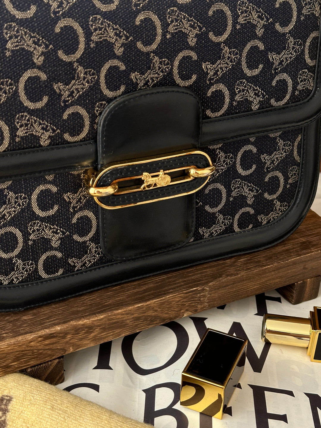 CELINE Vintage Macadam Carriage Buckle Shoulder Bag 💙✨
