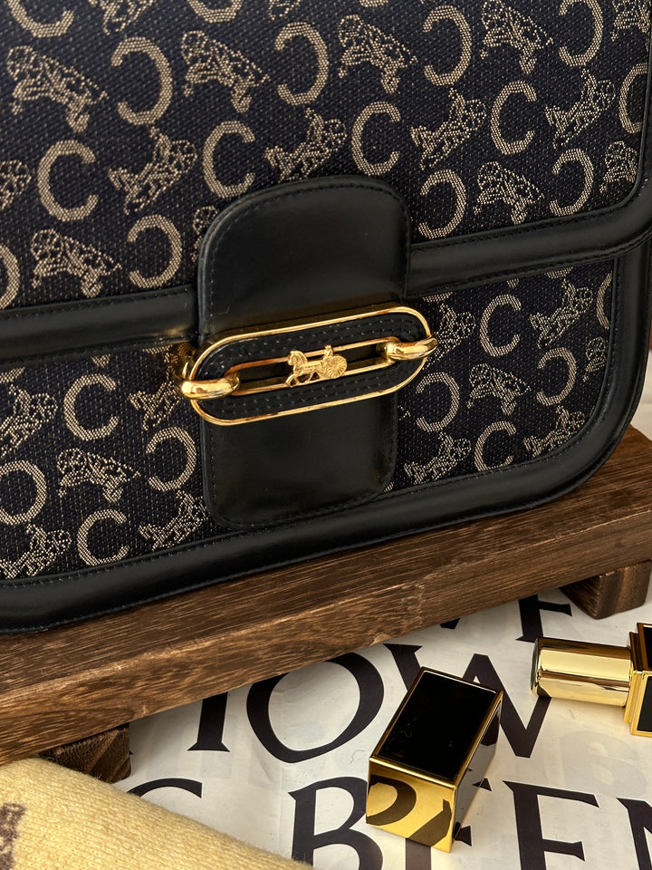 CELINE Vintage Macadam Carriage Buckle Shoulder Bag 💙✨