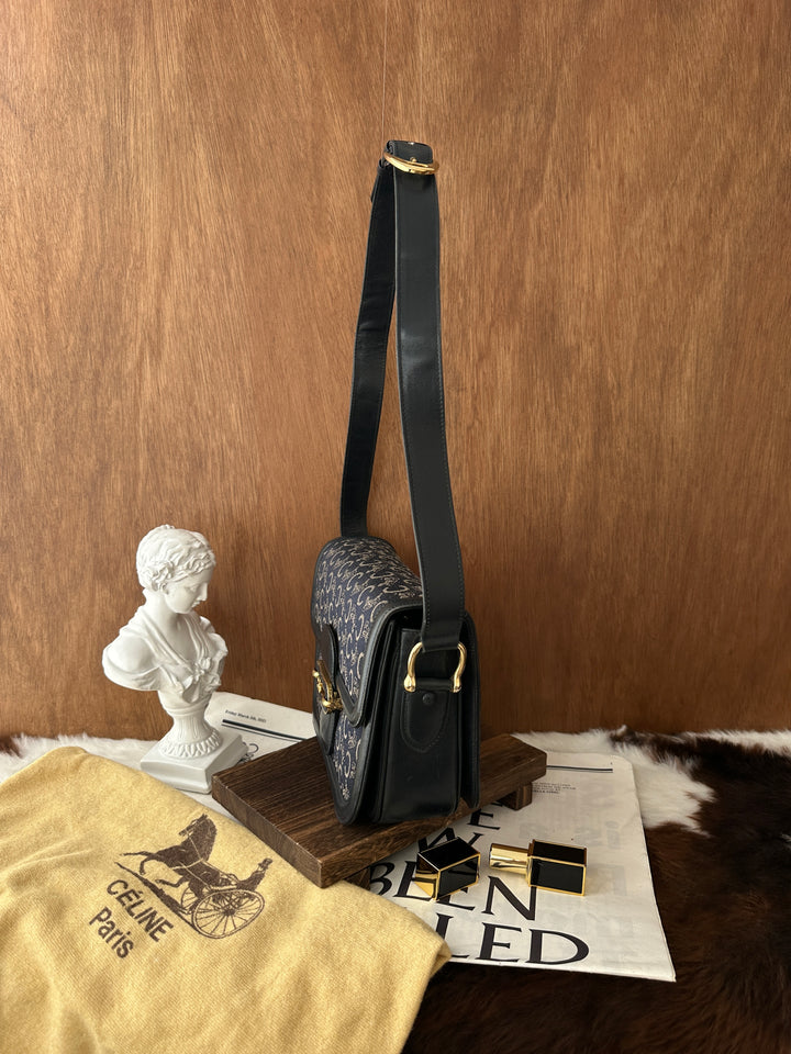 CELINE Vintage Macadam Carriage Buckle Shoulder Bag 💙✨