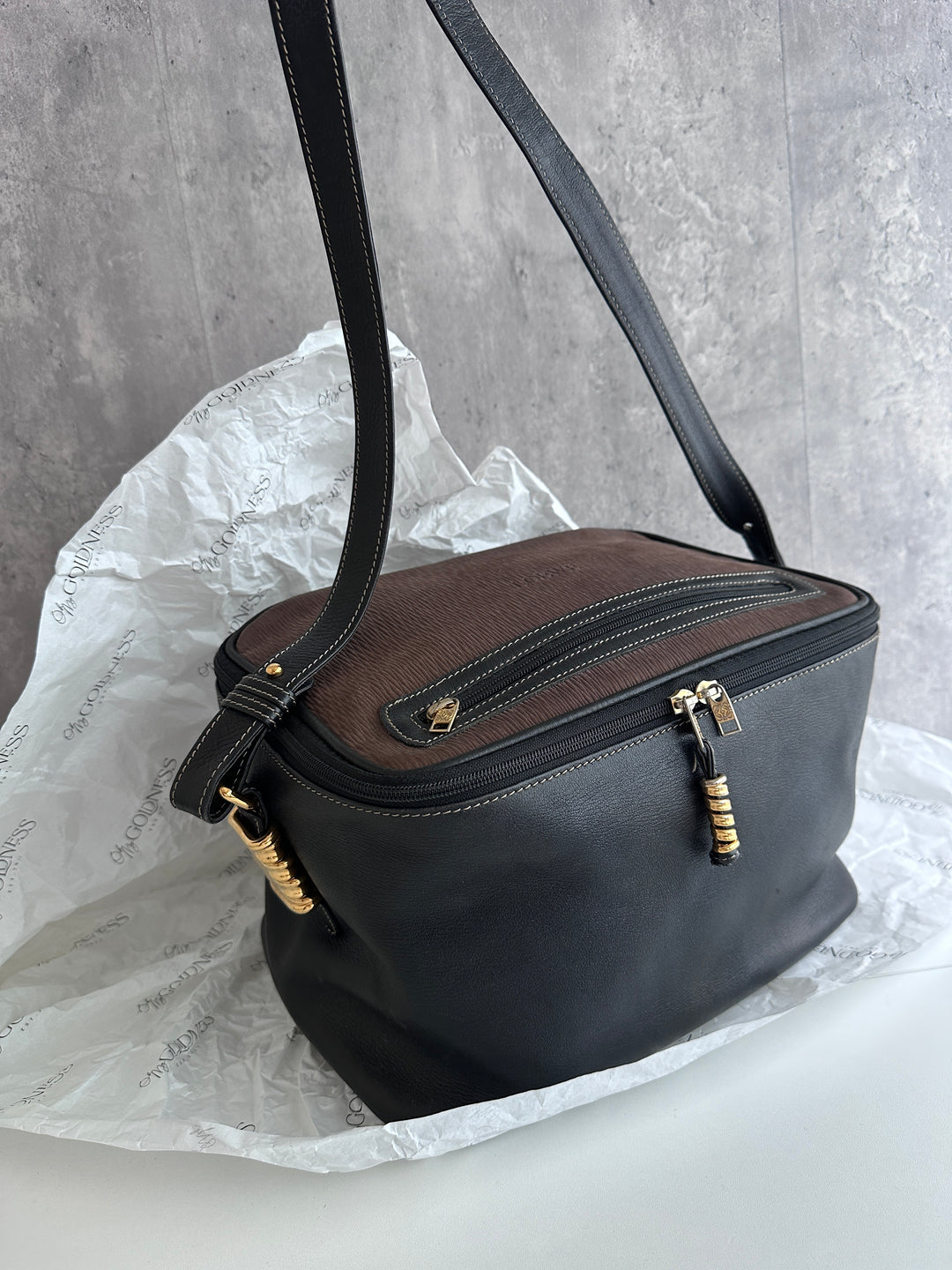 LOEWE Vintage Vanity Shoulder Bag โ Iconic Snakebone Charm ร Structured Everyday Chic ๐๐ค Comes with Original Long Strap!