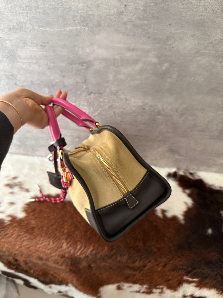 Loewe Amazona 28 Limited Teddy Bear 🤎🧸🎀｜Suede & Leather Colorblock × Pink Handles × Key & Lock