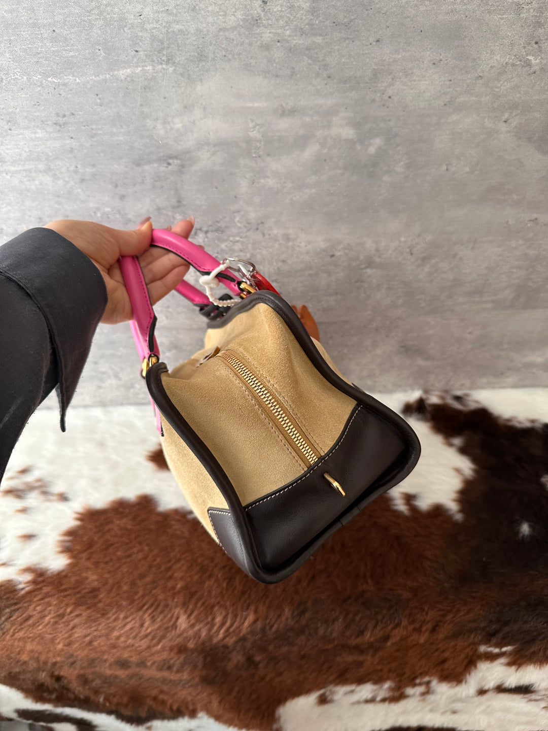 Loewe Amazona 28 Limited Teddy Bear 🤎🧸🎀｜Suede & Leather Colorblock × Pink Handles × Key & Lock