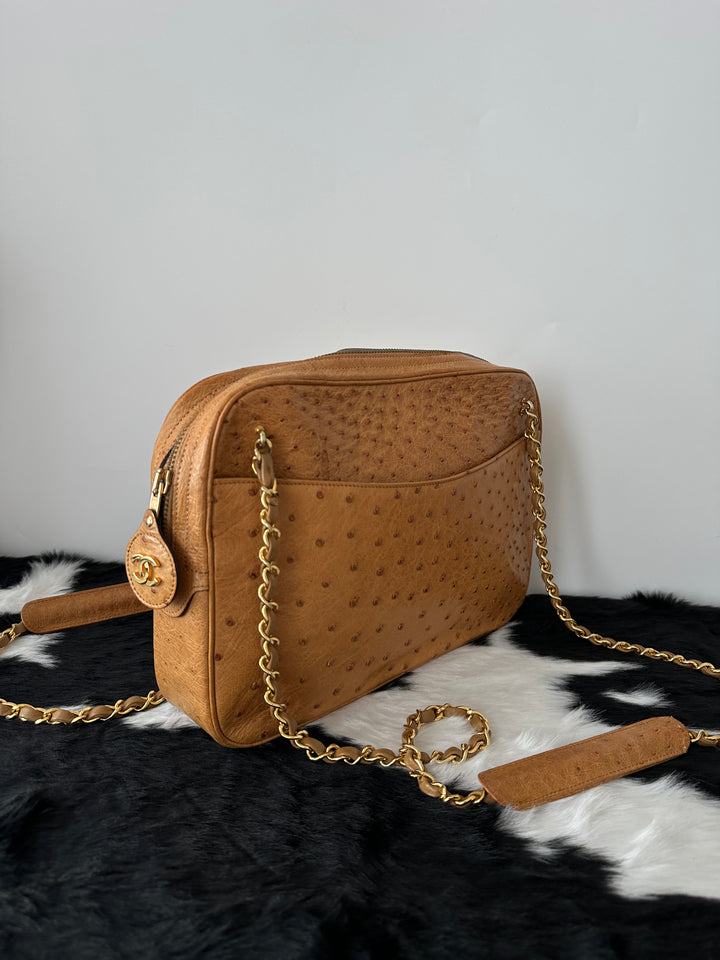 Chanel Ostrich Leather Shoulder Bag 🤎✨｜Luxurious Texture, Rare Material, Timeless Elegance