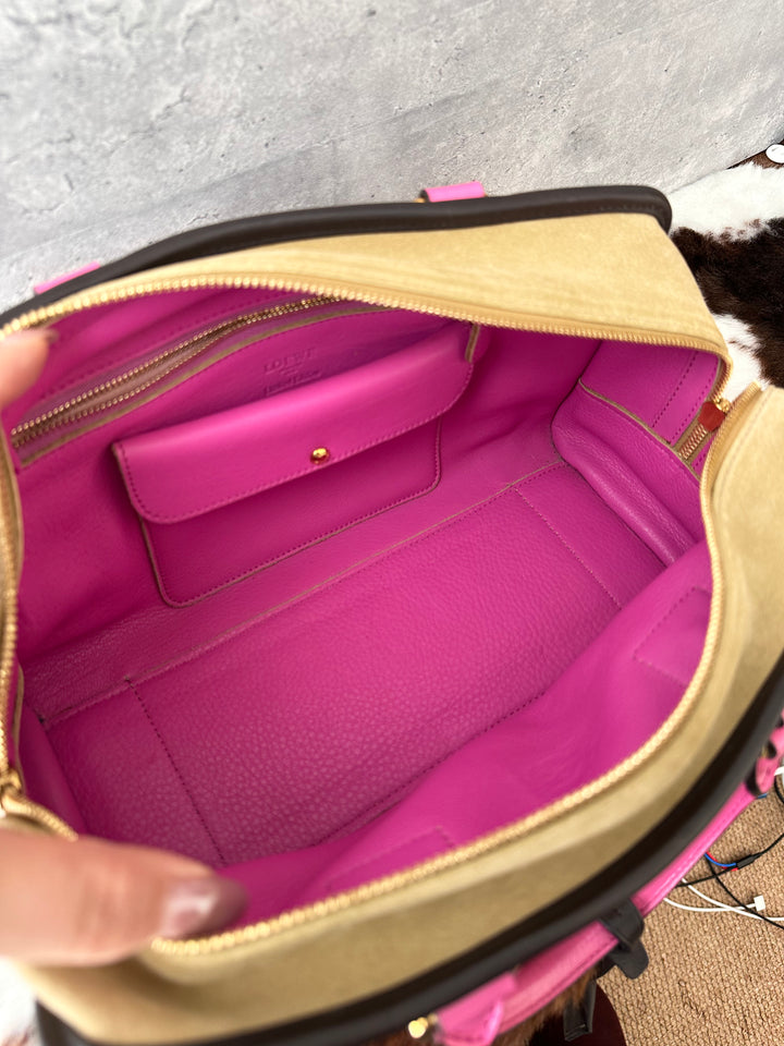 Loewe Amazona 28 Limited Teddy Bear 🤎🧸🎀｜Suede & Leather Colorblock × Pink Handles × Key & Lock