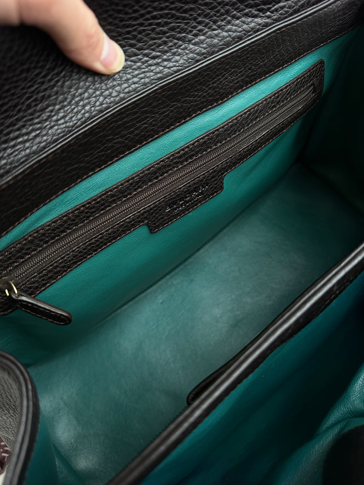 BVLGARI Black Leather Tote – Iconic Circle Charm × Sleek Shine 🖤 Structured Elegance Meets Everyday Function