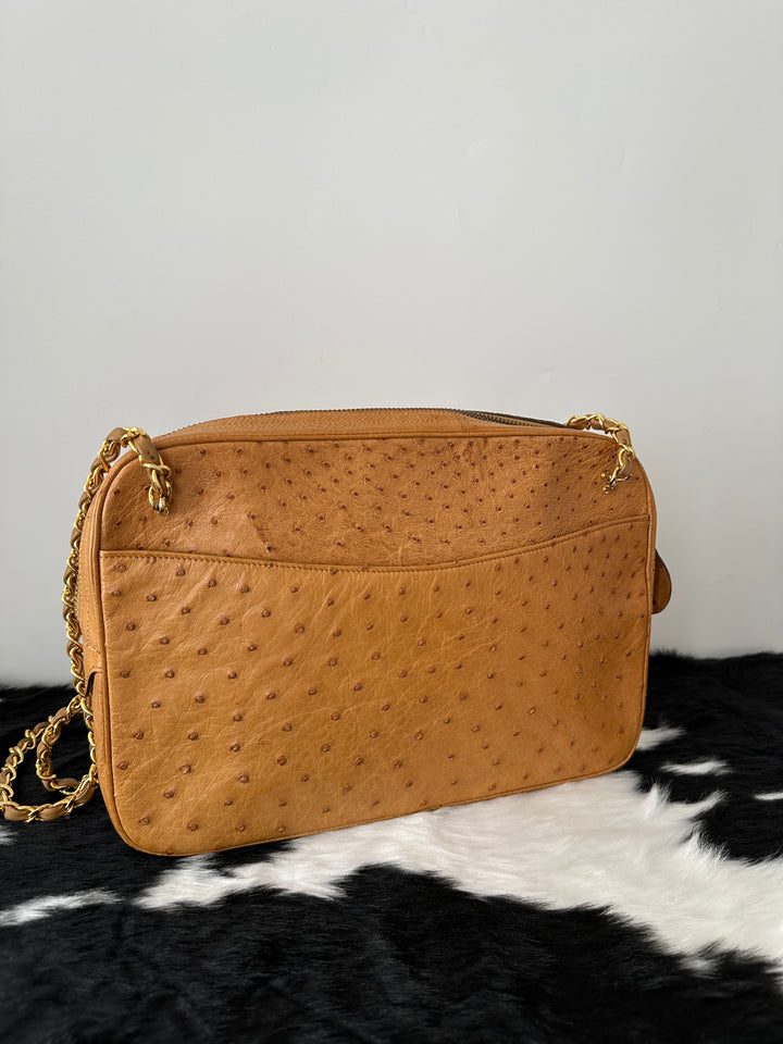 Chanel Ostrich Leather Shoulder Bag 🤎✨｜Luxurious Texture, Rare Material, Timeless Elegance