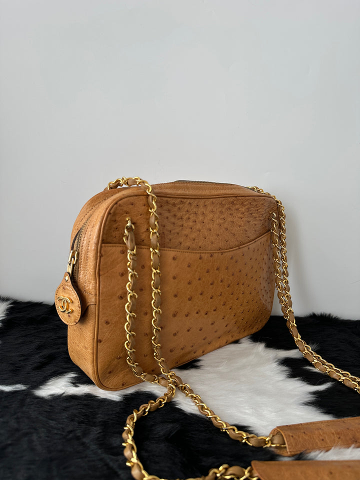 Chanel Ostrich Leather Shoulder Bag 🤎✨｜Luxurious Texture, Rare Material, Timeless Elegance