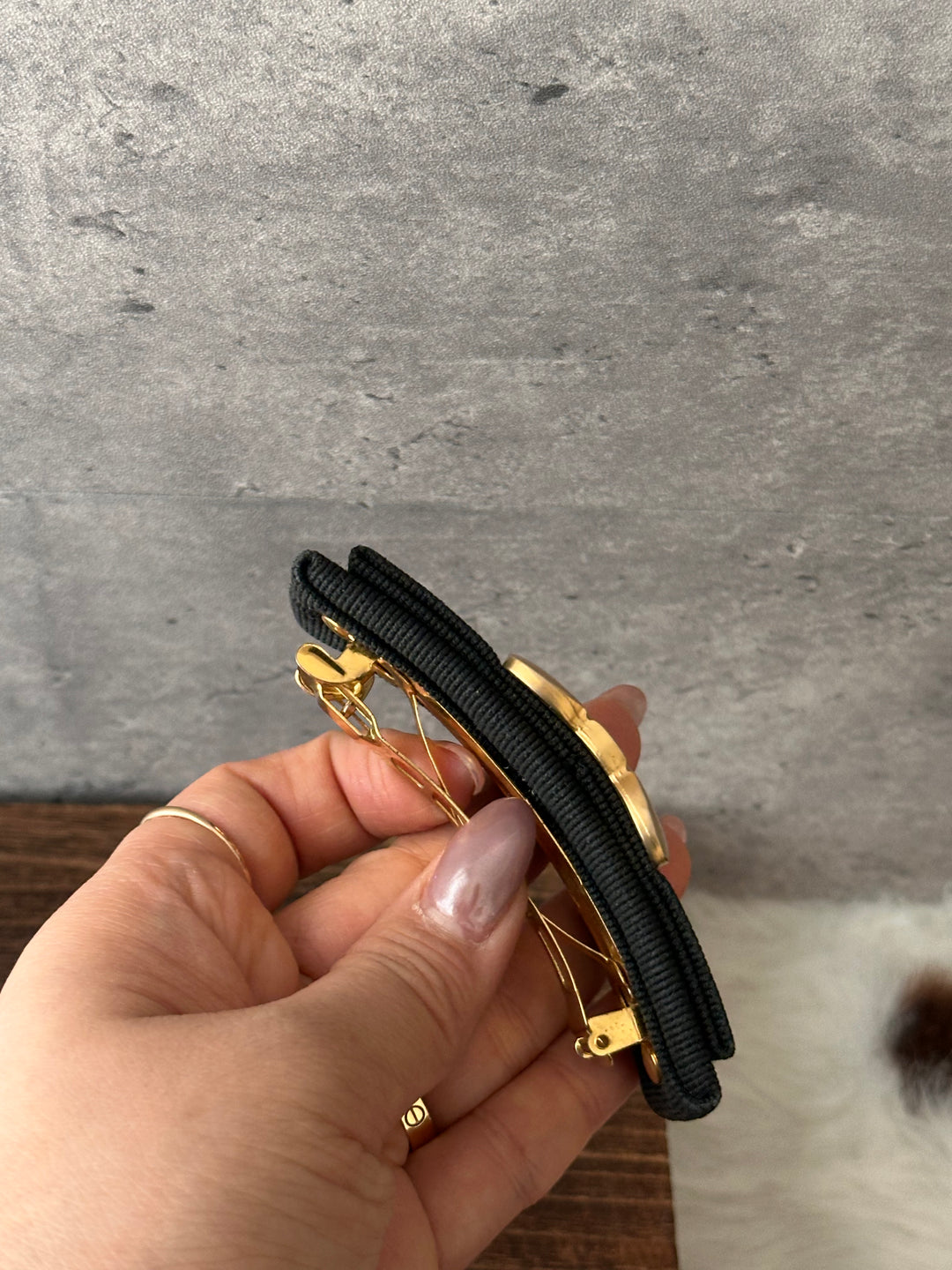 Celine Triomphe Bow Hair Clip 🖤✨｜Gold-Tone Triomphe × Black Grosgrain × Statement Design