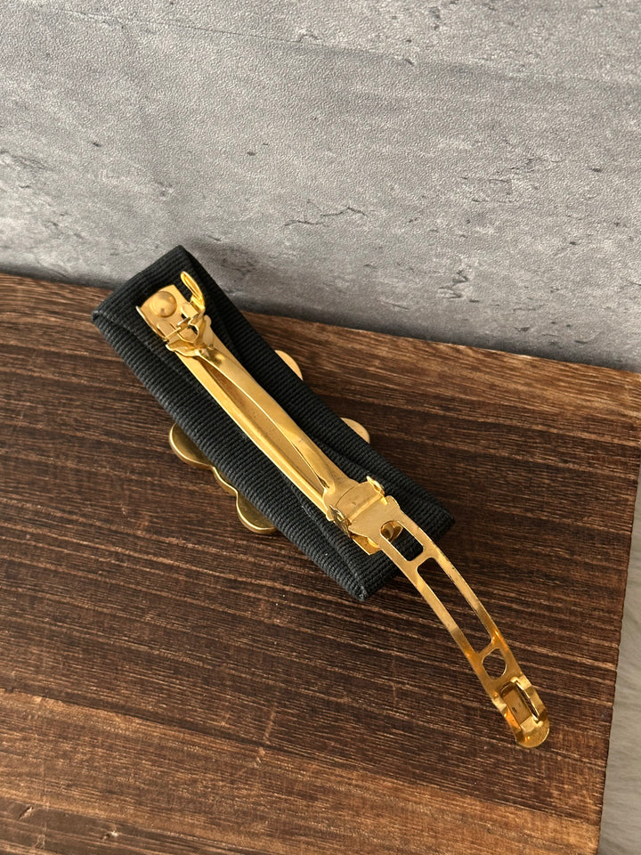 Celine Triomphe Bow Hair Clip 🖤✨｜Gold-Tone Triomphe × Black Grosgrain × Statement Design