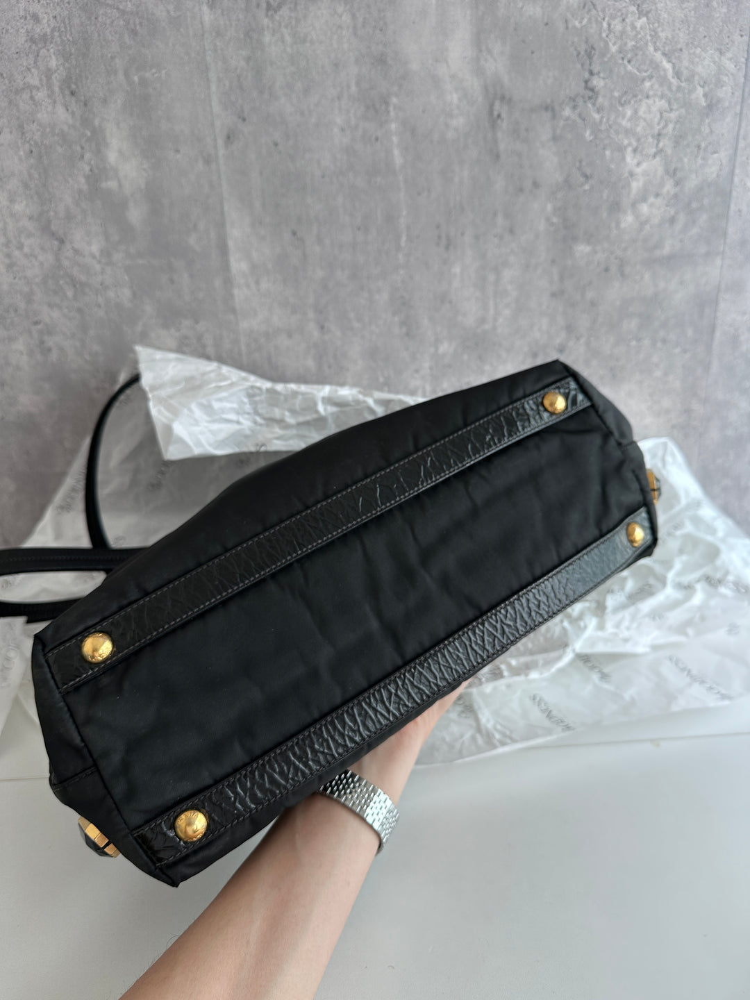 PRADA Black Gemstone Tote – Allover Sparkle × Glazed Leather Handles 🖤
