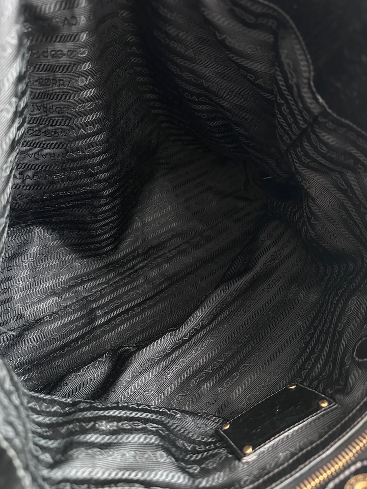 PRADA Black Gemstone Tote – Allover Sparkle × Glazed Leather Handles 🖤