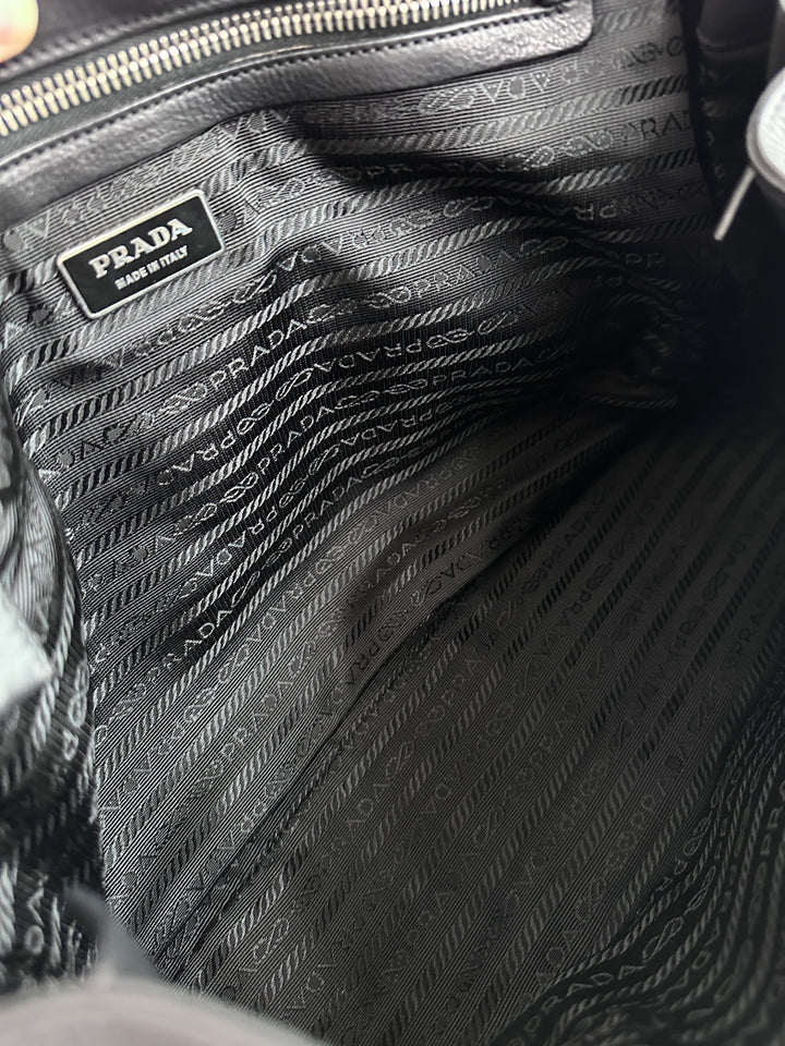 PRADA Black Gemstone Tote – Allover Sparkle × Glazed Leather Handles 🖤 A4-Friendly & Boldly Elegant