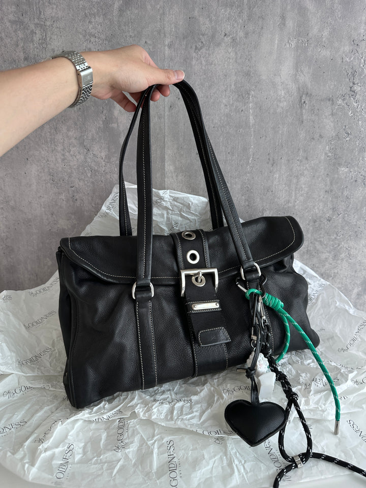 PRADA Black Gemstone Tote – Allover Sparkle × Glazed Leather Handles 🖤 A4-Friendly & Boldly Elegant
