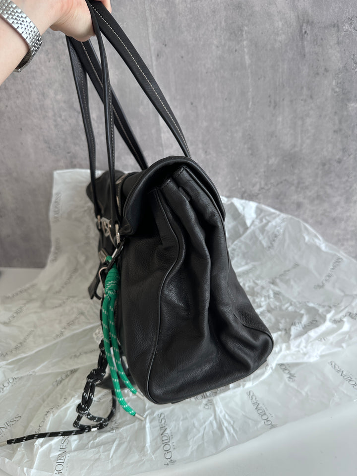 PRADA Black Gemstone Tote – Allover Sparkle × Glazed Leather Handles 🖤 A4-Friendly & Boldly Elegant