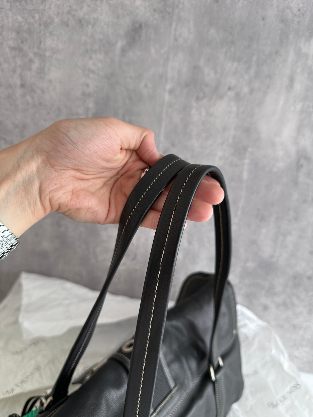 PRADA Black Gemstone Tote – Allover Sparkle × Glazed Leather Handles 🖤 A4-Friendly & Boldly Elegant