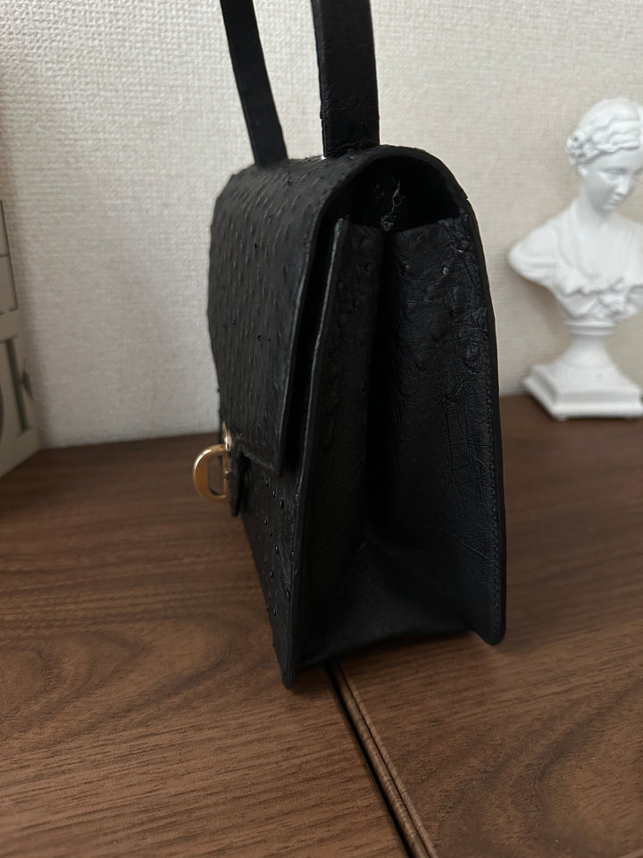 Dior Ostrich Leather Top Handle Bag 🖤✨ Rare CD Clasp