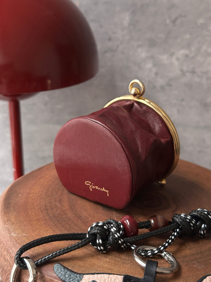 Givenchy Vintage Mini Coin Purse ❤️｜Burgundy Leather・Gold Frame・Jewelry Box Inspired