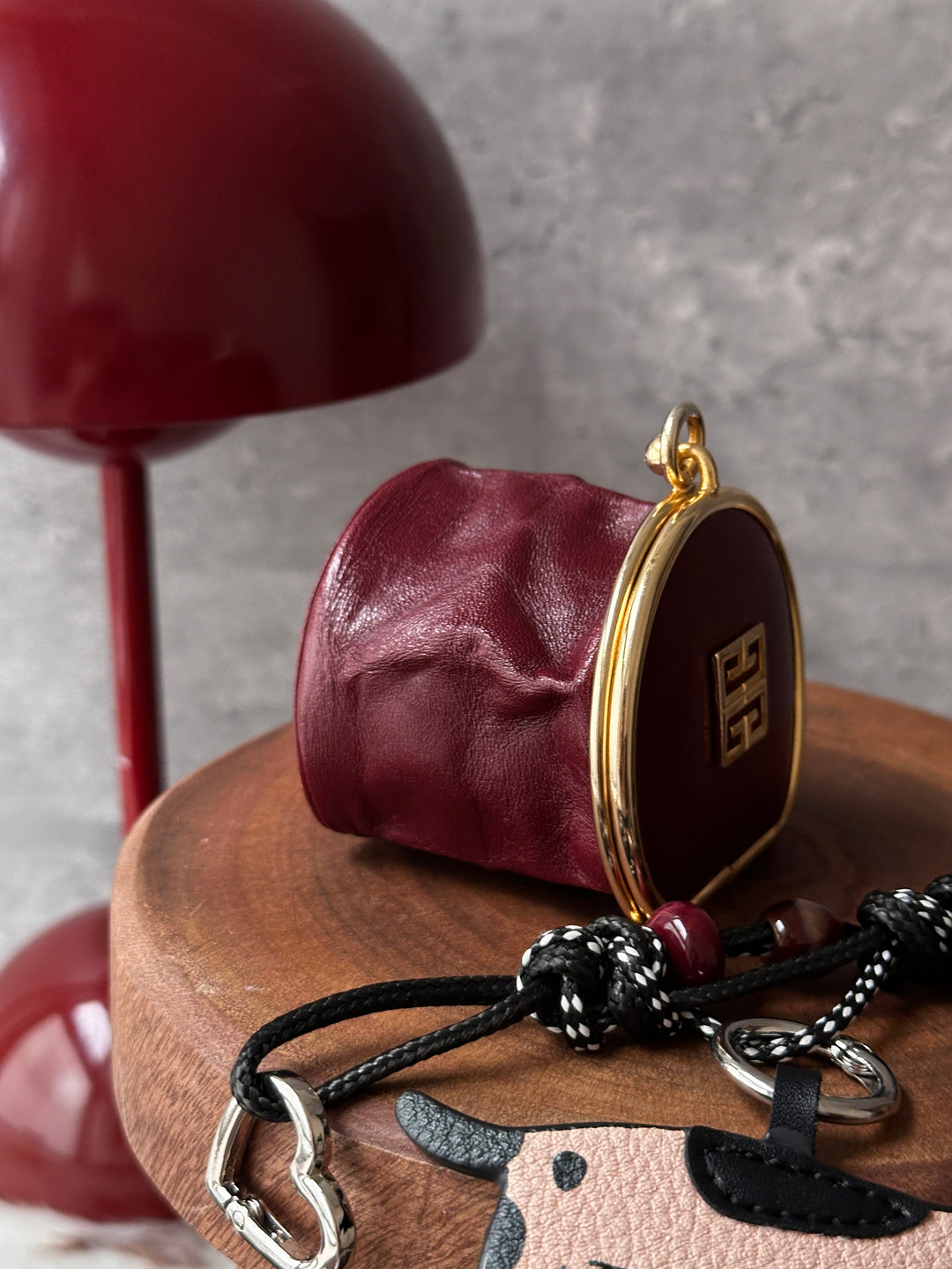 Givenchy Vintage Mini Coin Purse ❤️｜Burgundy Leather・Gold Frame・Jewelry Box Inspired