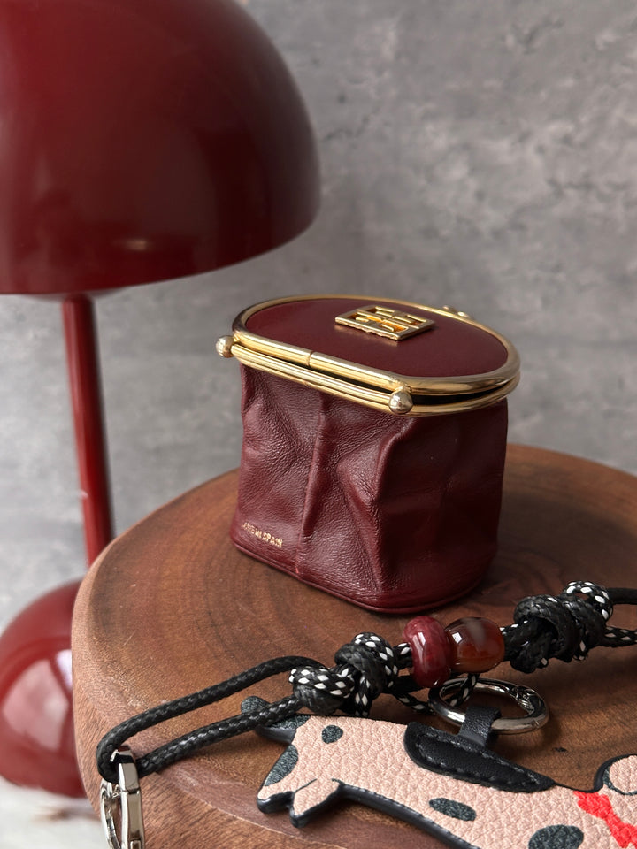 Givenchy Vintage Mini Coin Purse ❤️｜Burgundy Leather・Gold Frame・Jewelry Box Inspired