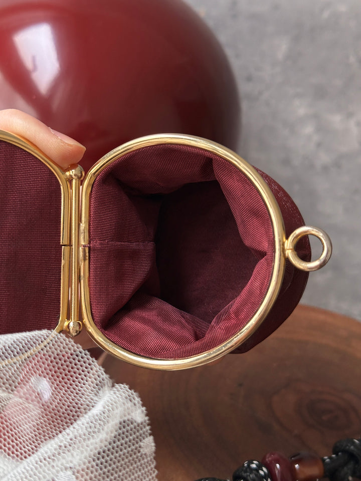 Givenchy Vintage Mini Coin Purse ❤️｜Burgundy Leather・Gold Frame・Jewelry Box Inspired