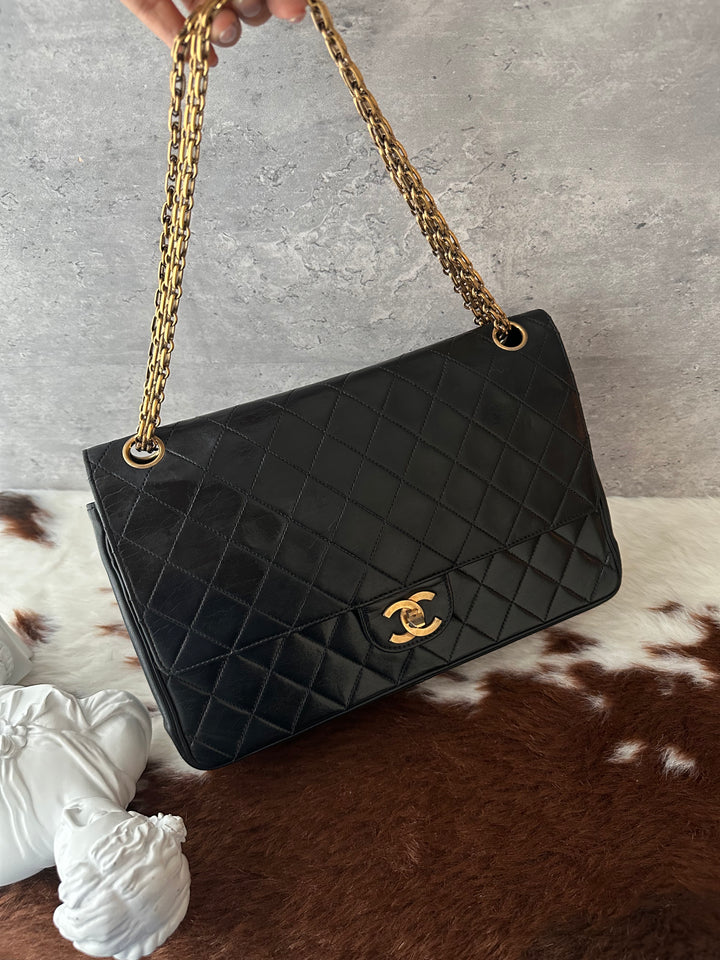 Chanel Vintage Special Edition Double Flap 25cm ✨🖤｜Full Leather × CC Turn-Lock × 2.55-Style Chain