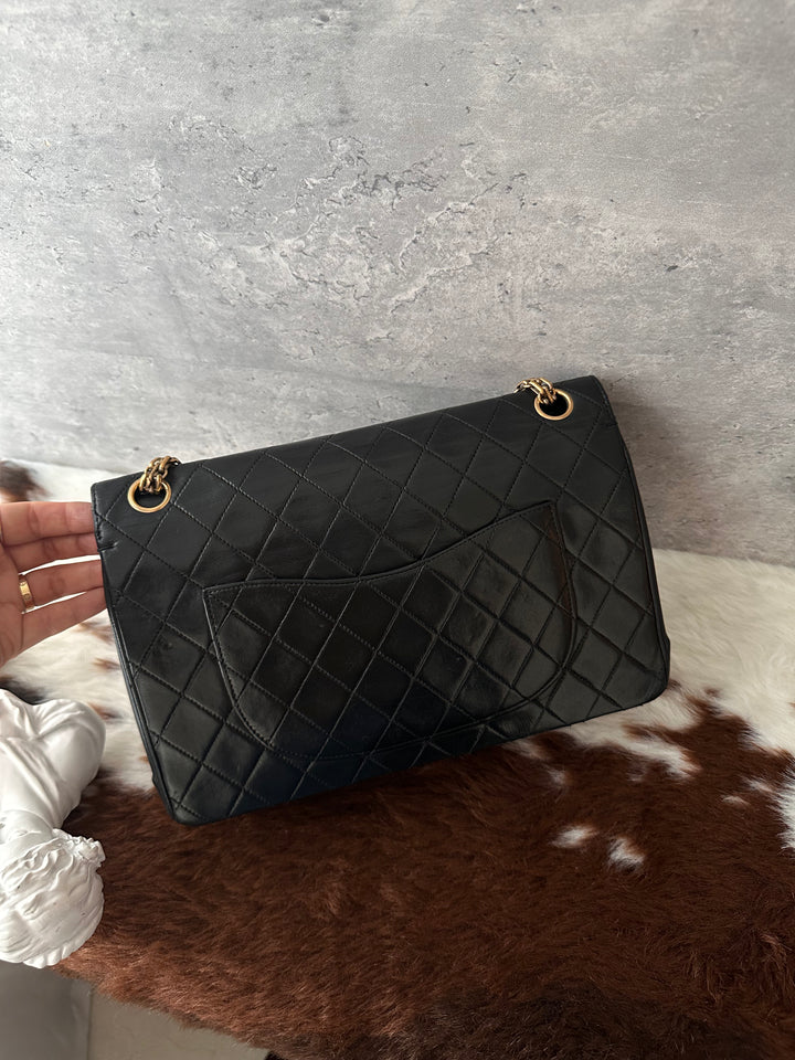 Chanel Vintage Special Edition Double Flap 25cm ✨🖤｜Full Leather × CC Turn-Lock × 2.55-Style Chain