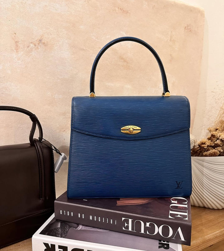 LOUIS VUITTON Blue Epi Kelly｜Rare Structured Top Handle Bag in Iconic Epi Leather 💙 Elegant & Timeless